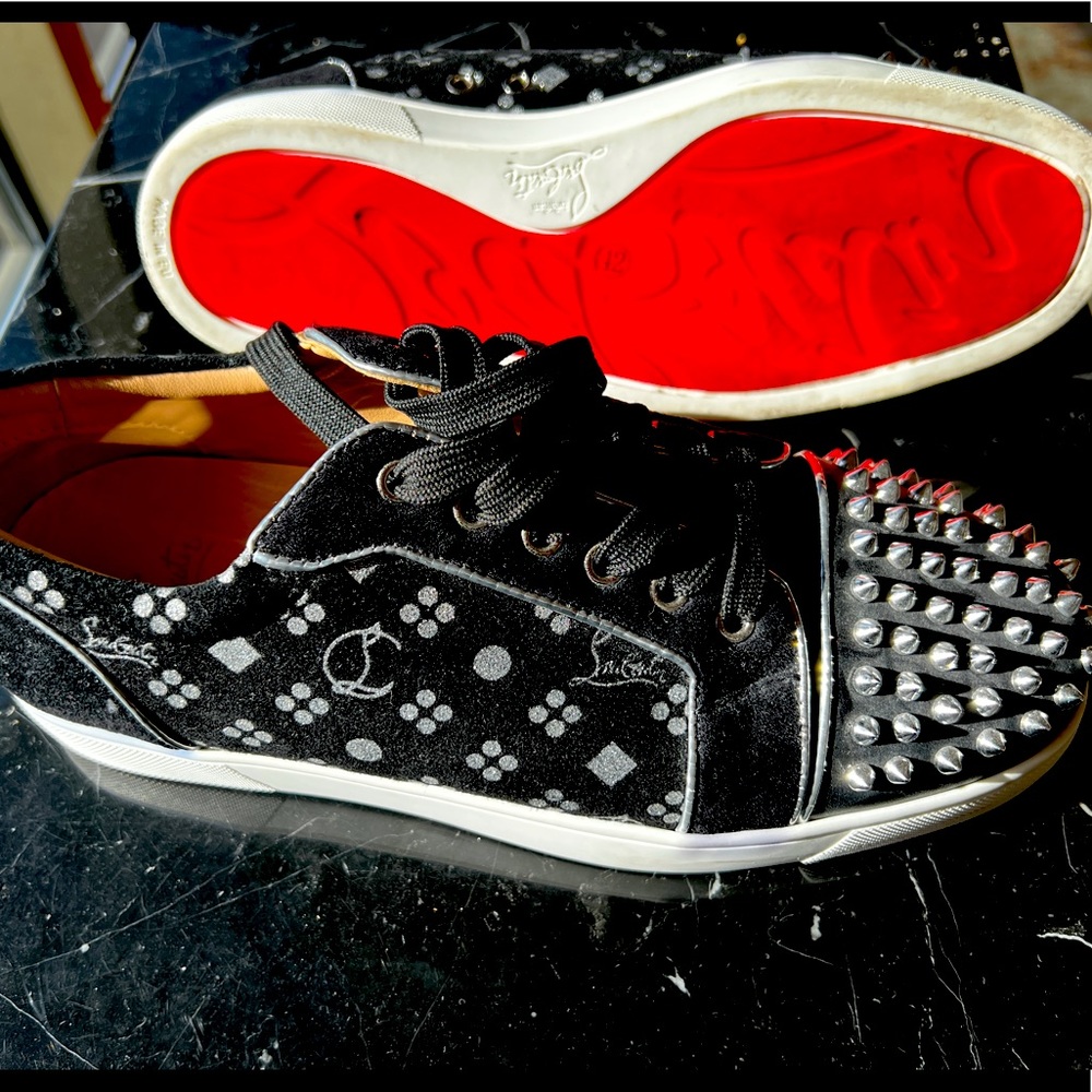 Christian Louboutin Black/Silver Loubi in the Sky Jacquard and Suede Spikes
